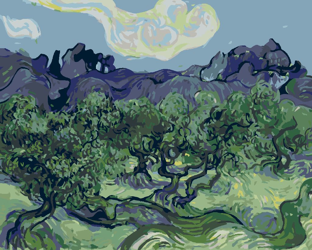 zuty Malování podle čísel - OLIVOVNÍKY S ALPILLES V POZADÍ (VINCENT VAN GOGH) - Rozměr: 40x50 cm, Rámování: Varianta: bez rámu a bez vypnutí plátna - obrázek 2