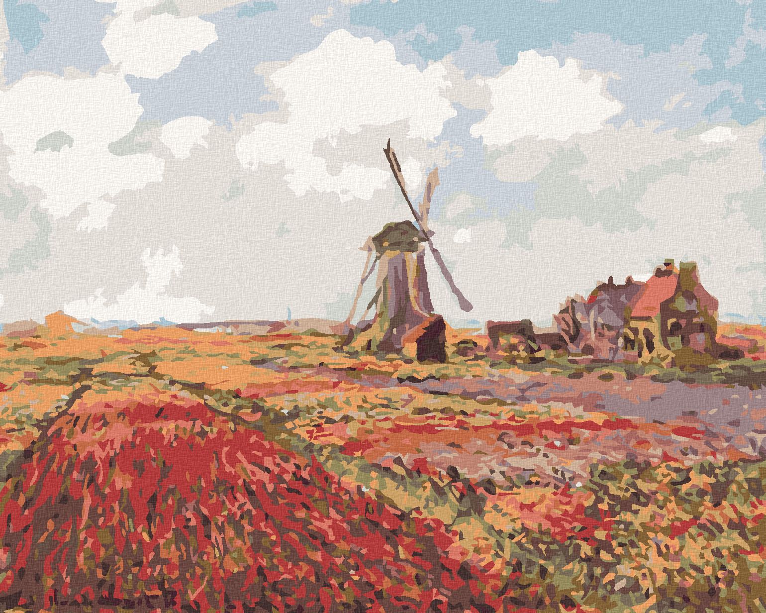 zuty Malování podle čísel - TULIPÁNOVÁ POLE V HOLANDSKU (CLAUDE MONET) - Rozměr: 40x50 cm, Rámování: Varianta: vypnuté plátno na rám - obrázek 1