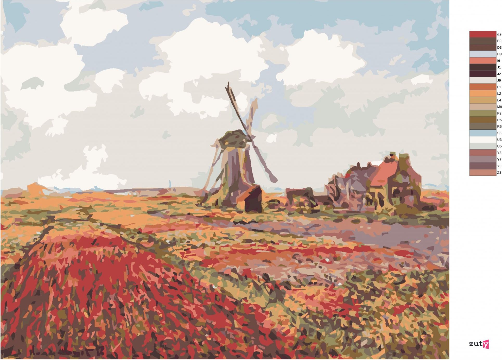 zuty Malování podle čísel - TULIPÁNOVÁ POLE V HOLANDSKU (CLAUDE MONET) - Rozměr: 40x50 cm, Rámování: Varianta: vypnuté plátno na rám - obrázek 2