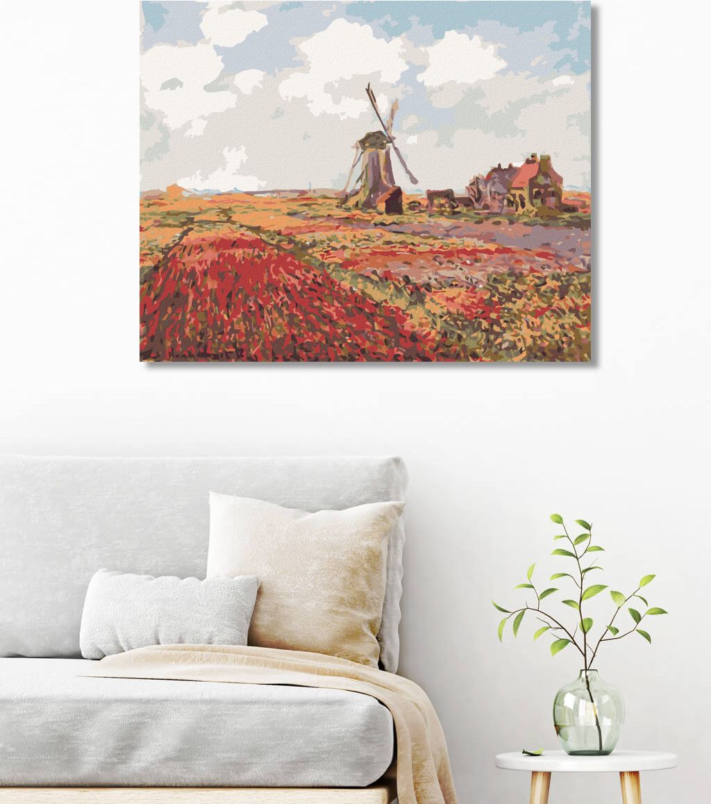 zuty Malování podle čísel - TULIPÁNOVÁ POLE V HOLANDSKU (CLAUDE MONET) - Rozměr: 40x50 cm, Rámování: Varianta: vypnuté plátno na rám - obrázek 8