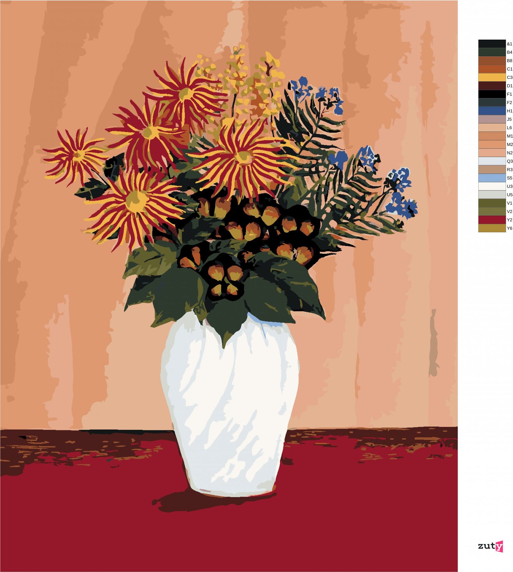zuty Malování podle čísel - KYTICE KVĚTIN (HENRI ROUSSEAU) - Rozměr: 40x50 cm, Rámování: Varianta: bez rámu a bez vypnutí plátna - obrázek 6
