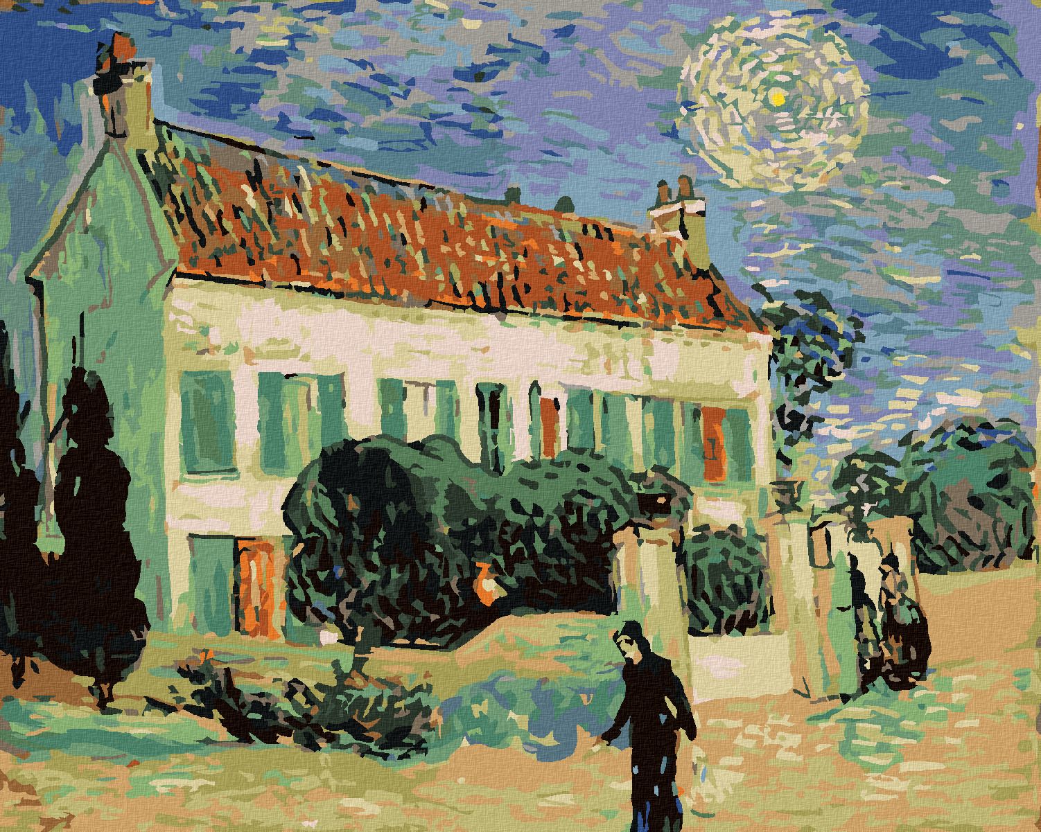 zuty Malování podle čísel - BÍLÝ DŮM V NOCI (VINCENT VAN GOGH) - Rozměr: 40x50 cm, Rámování: Varianta: vypnuté plátno na rám - obrázek 1