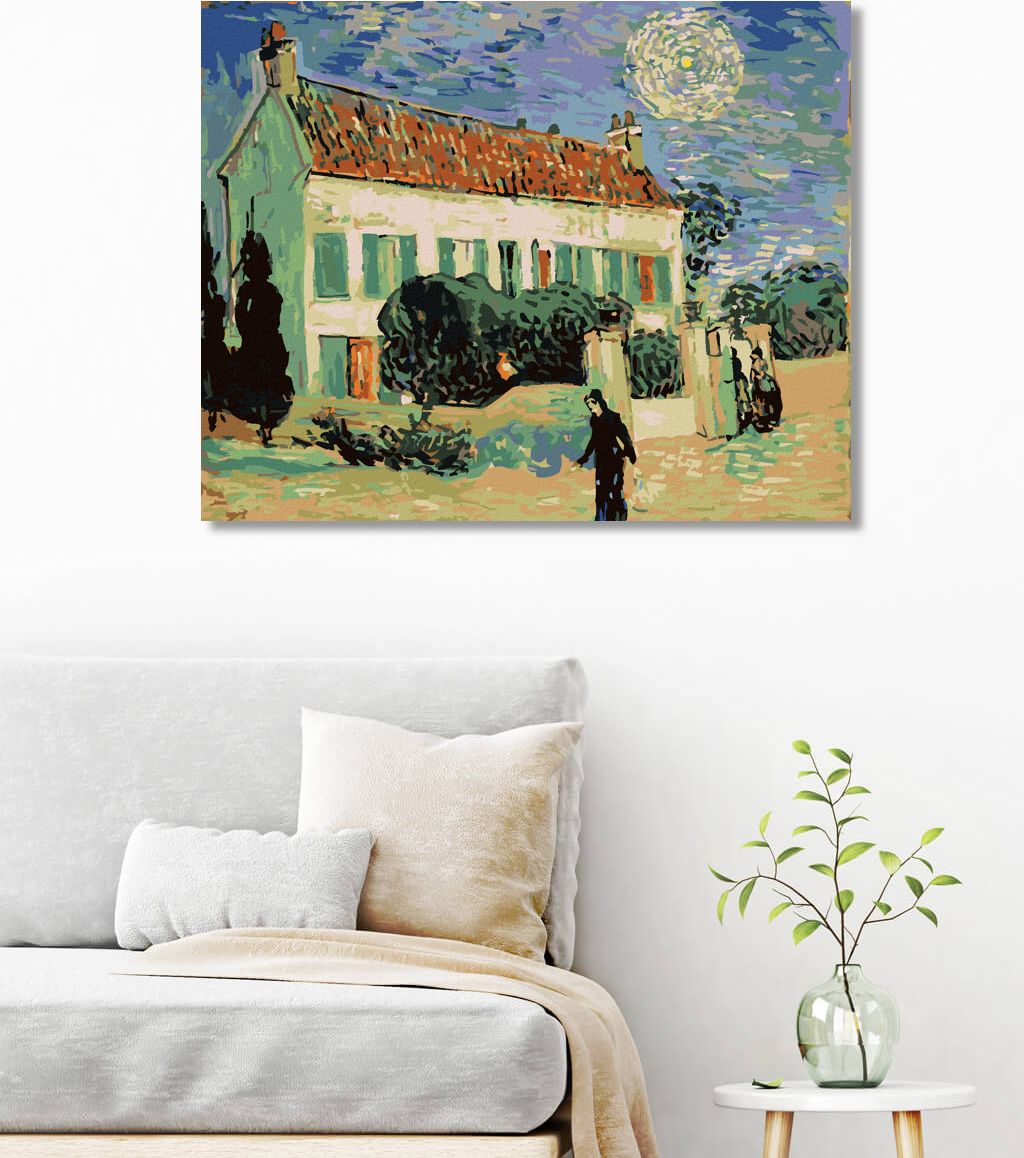 zuty Malování podle čísel - BÍLÝ DŮM V NOCI (VINCENT VAN GOGH) - Rozměr: 40x50 cm, Rámování: Varianta: vypnuté plátno na rám - obrázek 9