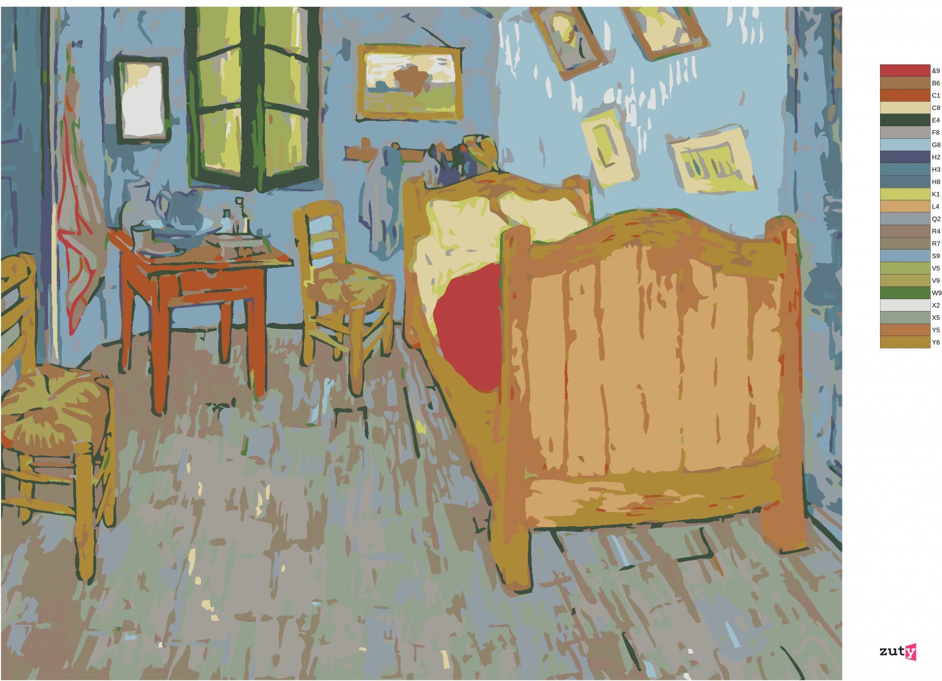 zuty Malování podle čísel - LOŽNICE V ARLES (VINCENT VAN GOGH) - Rozměr: 40x50 cm, Rámování: Varianta: bez rámu a bez vypnutí plátna - obrázek 6