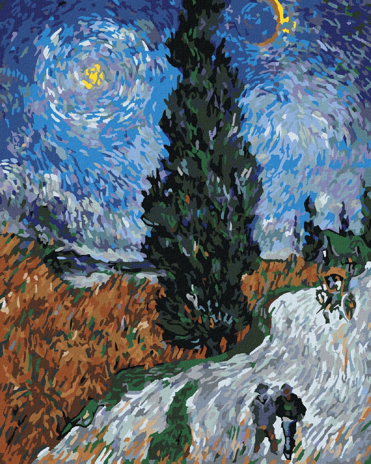 zuty Malování podle čísel - CESTA S CYPŘIŠEM A HVĚZDOU (VINCENT VAN GOGH) - Rozměr: 40x50 cm, Rámování: Varianta: bez rámu a bez vypnutí plátna - obrázek 1
