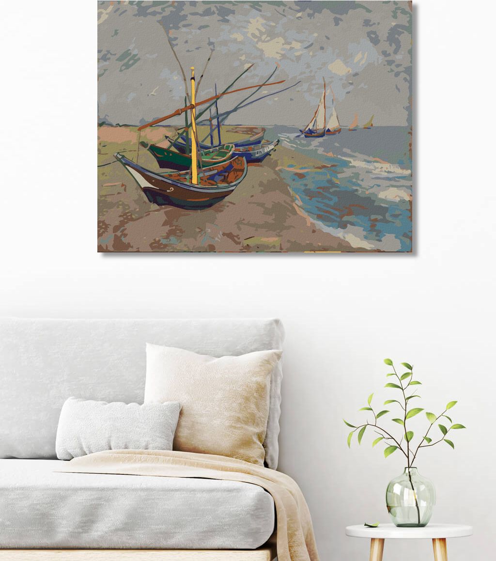 zuty Malování podle čísel - RYBÁŘSKÉ LODĚ NA PLÁŽI V SAINTES-MARIES (VINCENT VAN GOGH) - Rozměr: 40x50 cm, Rámování: Varianta: bez rámu a bez vypnutí plátna - obrázek 8