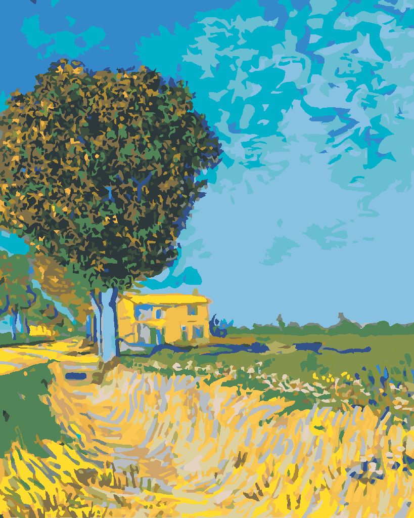 zuty Malování podle čísel - ALEJ V ARLES S DOMY (VINCENT VAN GOGH) - Rozměr: 40x50 cm, Rámování: Varianta: bez rámu a bez vypnutí plátna - obrázek 3