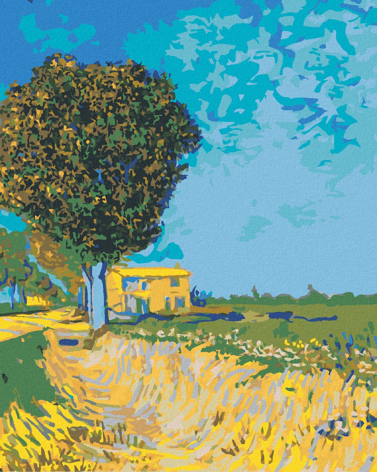 zuty Malování podle čísel - ALEJ V ARLES S DOMY (VINCENT VAN GOGH) - Rozměr: 40x50 cm, Rámování: Varianta: vypnuté plátno na rám - obrázek 1