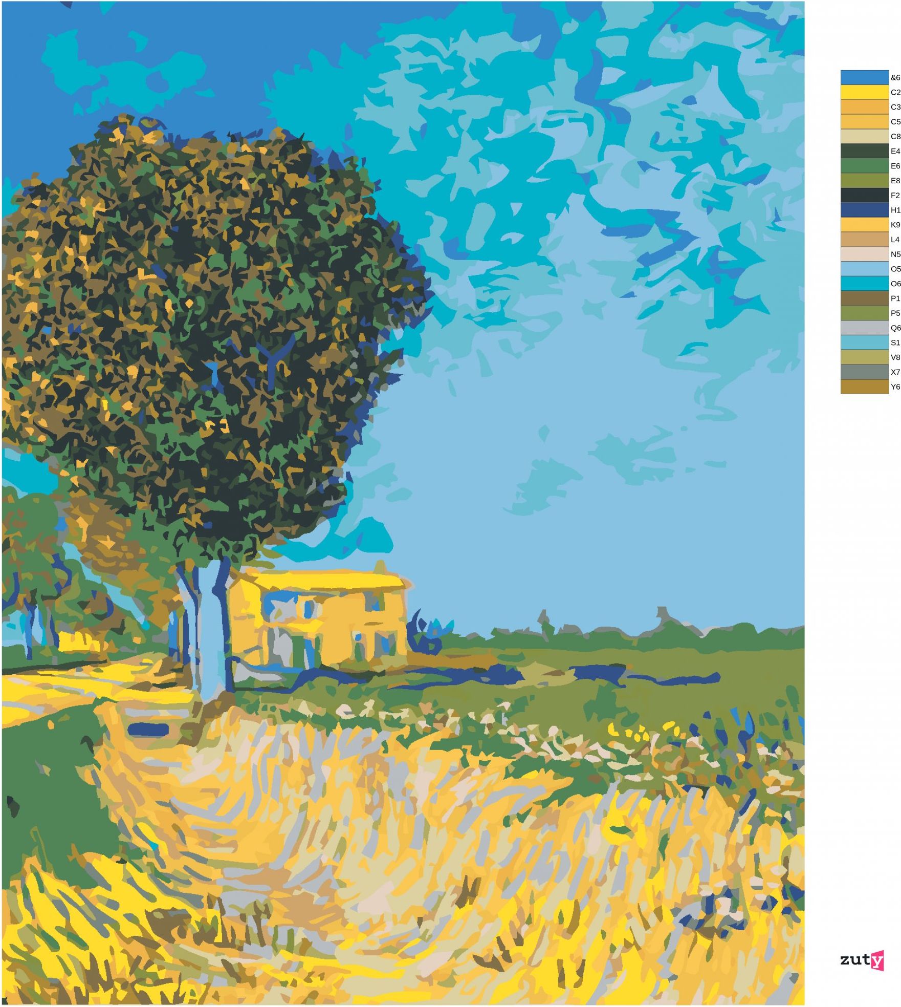 zuty Malování podle čísel - ALEJ V ARLES S DOMY (VINCENT VAN GOGH) - Rozměr: 40x50 cm, Rámování: Varianta: vypnuté plátno na rám - obrázek 8
