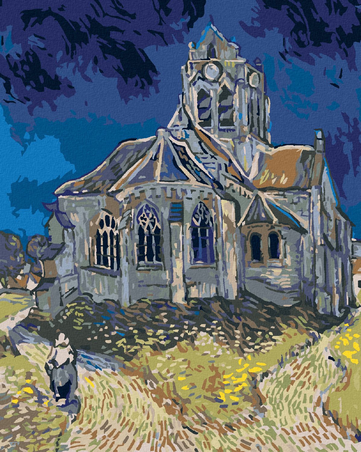 zuty Malování podle čísel - KOSTEL V AUVERS (VINCENT VAN GOGH) - Rozměr: 40x50 cm, Rámování: Varianta: bez rámu a bez vypnutí plátna - obrázek 1
