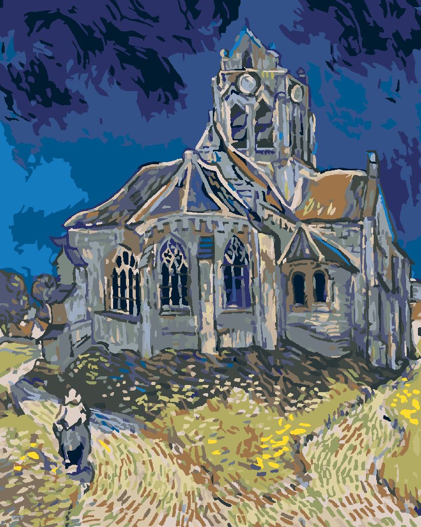 zuty Malování podle čísel - KOSTEL V AUVERS (VINCENT VAN GOGH) - Rozměr: 40x50 cm, Rámování: Varianta: bez rámu a bez vypnutí plátna - obrázek 9