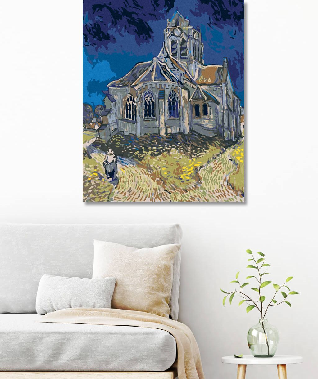 zuty Malování podle čísel - KOSTEL V AUVERS (VINCENT VAN GOGH) - Rozměr: 40x50 cm, Rámování: Varianta: vypnuté plátno na rám - obrázek 3