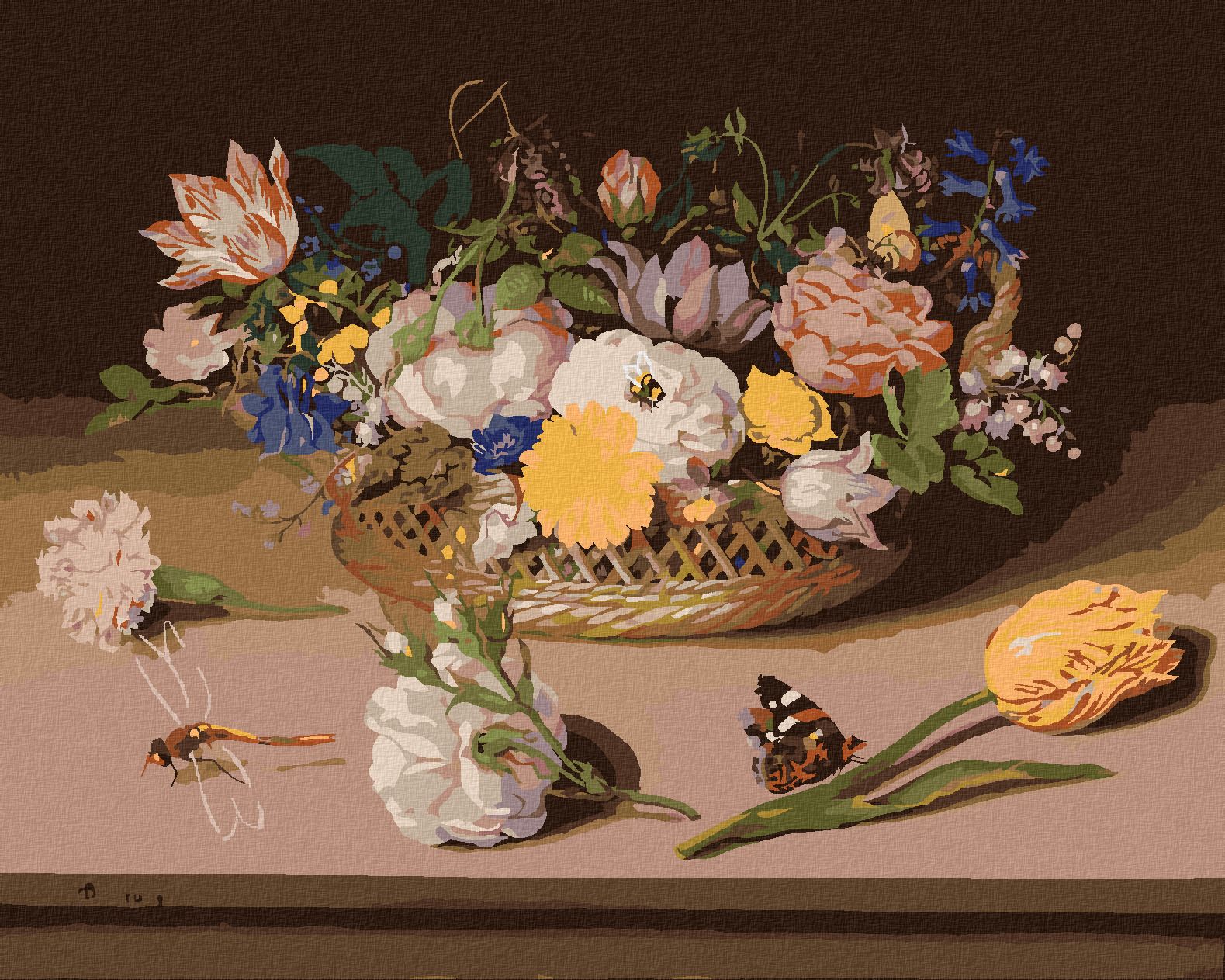 zuty Malování podle čísel - ZÁTIŠÍ KVĚTIN (AMBROSIUS BOSSCHAERT) - Rozměr: 40x50 cm, Rámování: Varianta: bez rámu a bez vypnutí plátna - obrázek 1