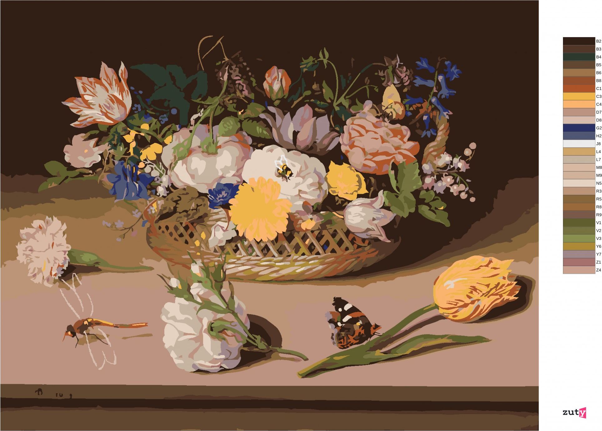 zuty Malování podle čísel - ZÁTIŠÍ KVĚTIN (AMBROSIUS BOSSCHAERT) - Rozměr: 40x50 cm, Rámování: Varianta: bez rámu a bez vypnutí plátna - obrázek 7