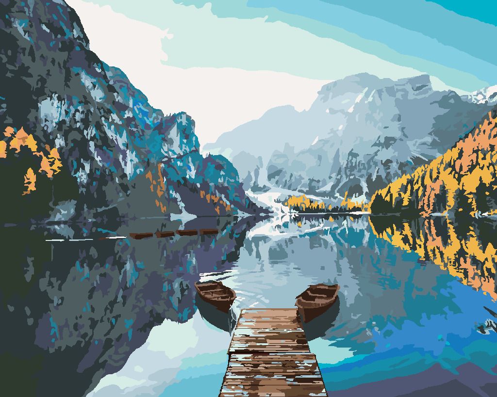 zuty Malování podle čísel - LODĚ NA JEZEŘE BRAIES - Rozměr: 40x50 cm, Rámování: Varianta: vypnuté plátno na rám - obrázek 3