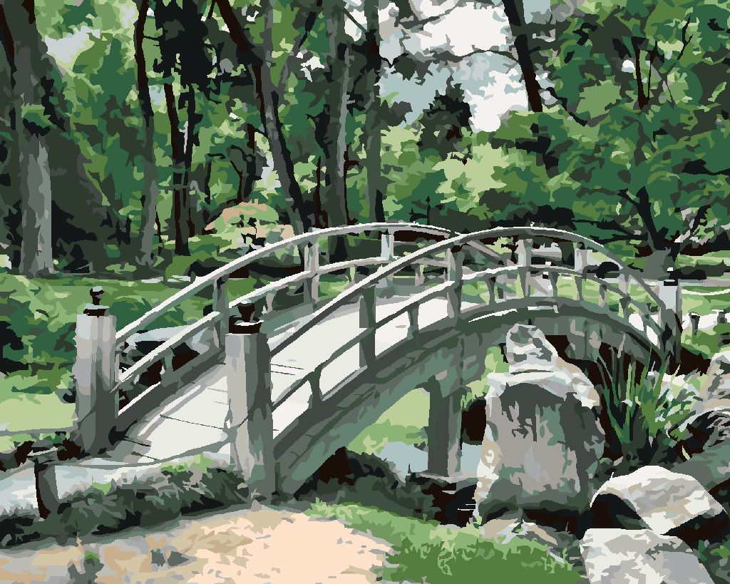 zuty Malování podle čísel - JAPONSKO MOST U LESA - Rozměr: 40x50 cm, Rámování: Varianta: vypnuté plátno na rám - obrázek 3