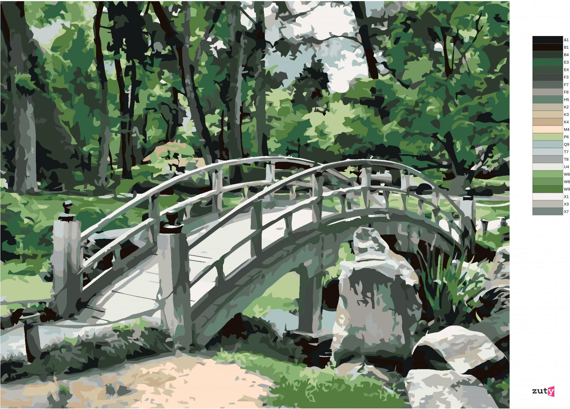 zuty Malování podle čísel - JAPONSKO MOST U LESA - Rozměr: 40x50 cm, Rámování: Varianta: vypnuté plátno na rám - obrázek 4