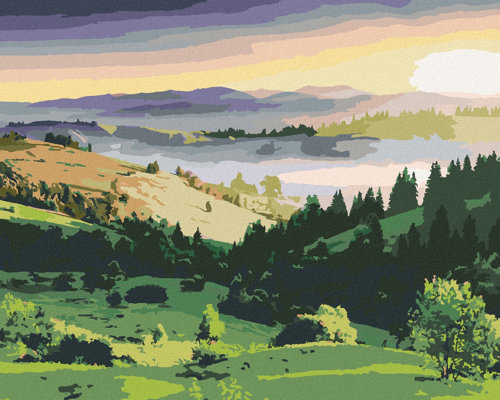 zuty Malování podle čísel - KRAJINA KOPCE A STROMY - Rozměr: 40x50 cm, Rámování: Varianta: vypnuté plátno na rám - obrázek 1