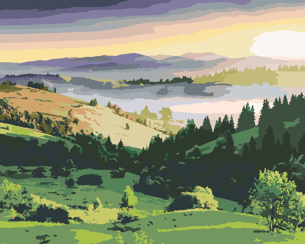 zuty Malování podle čísel - KRAJINA KOPCE A STROMY - Rozměr: 40x50 cm, Rámování: Varianta: vypnuté plátno na rám - obrázek 2