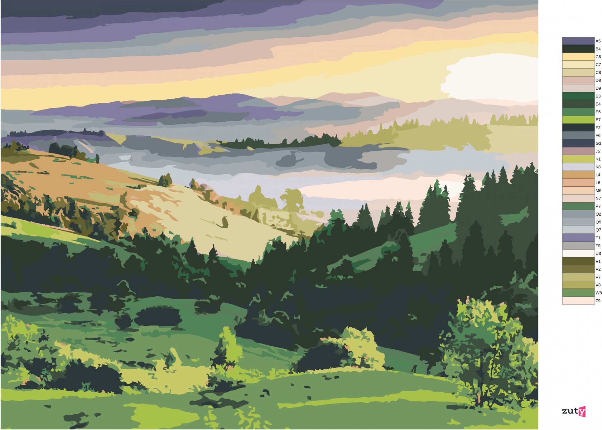 zuty Malování podle čísel - KRAJINA KOPCE A STROMY - Rozměr: 40x50 cm, Rámování: Varianta: vypnuté plátno na rám - obrázek 3