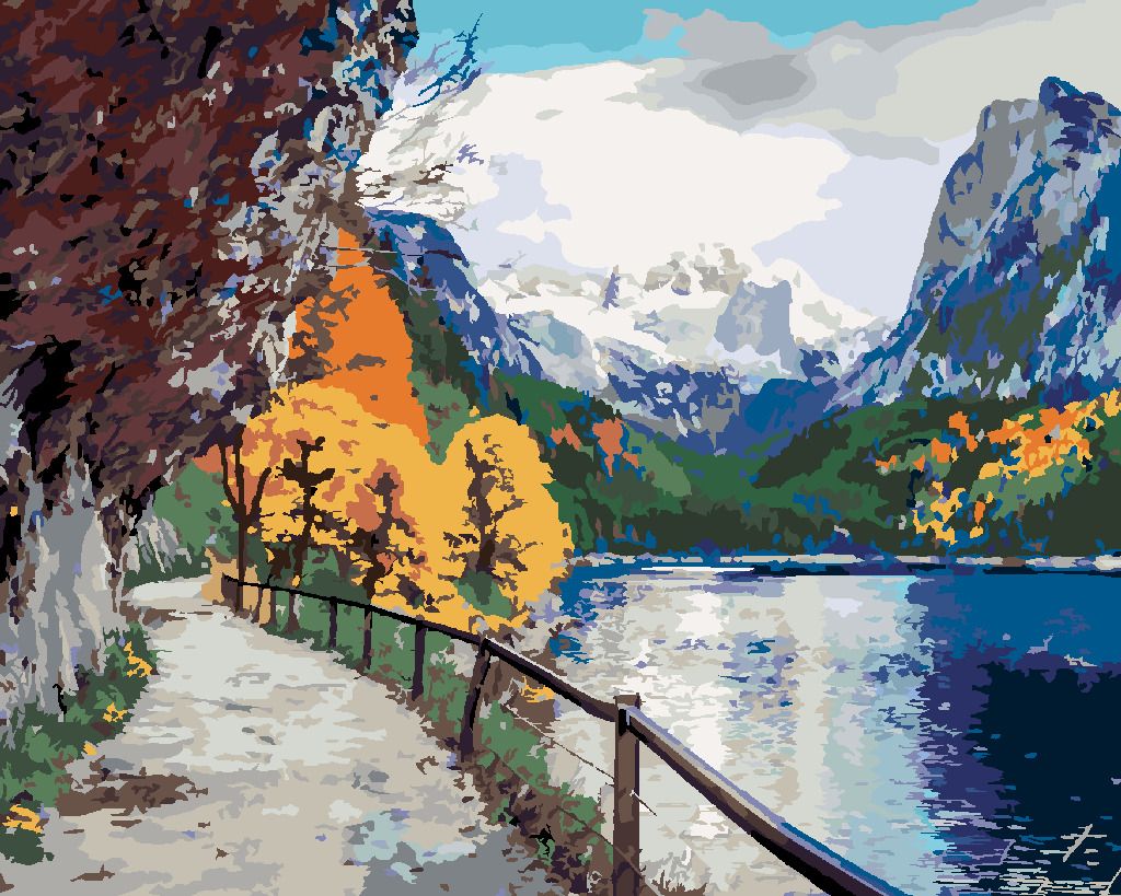 zuty Malování podle čísel - PODZIMNÍ SCÉNA JEZERA VORDERER - Rozměr: 40x50 cm, Rámování: Varianta: bez rámu a bez vypnutí plátna - obrázek 4