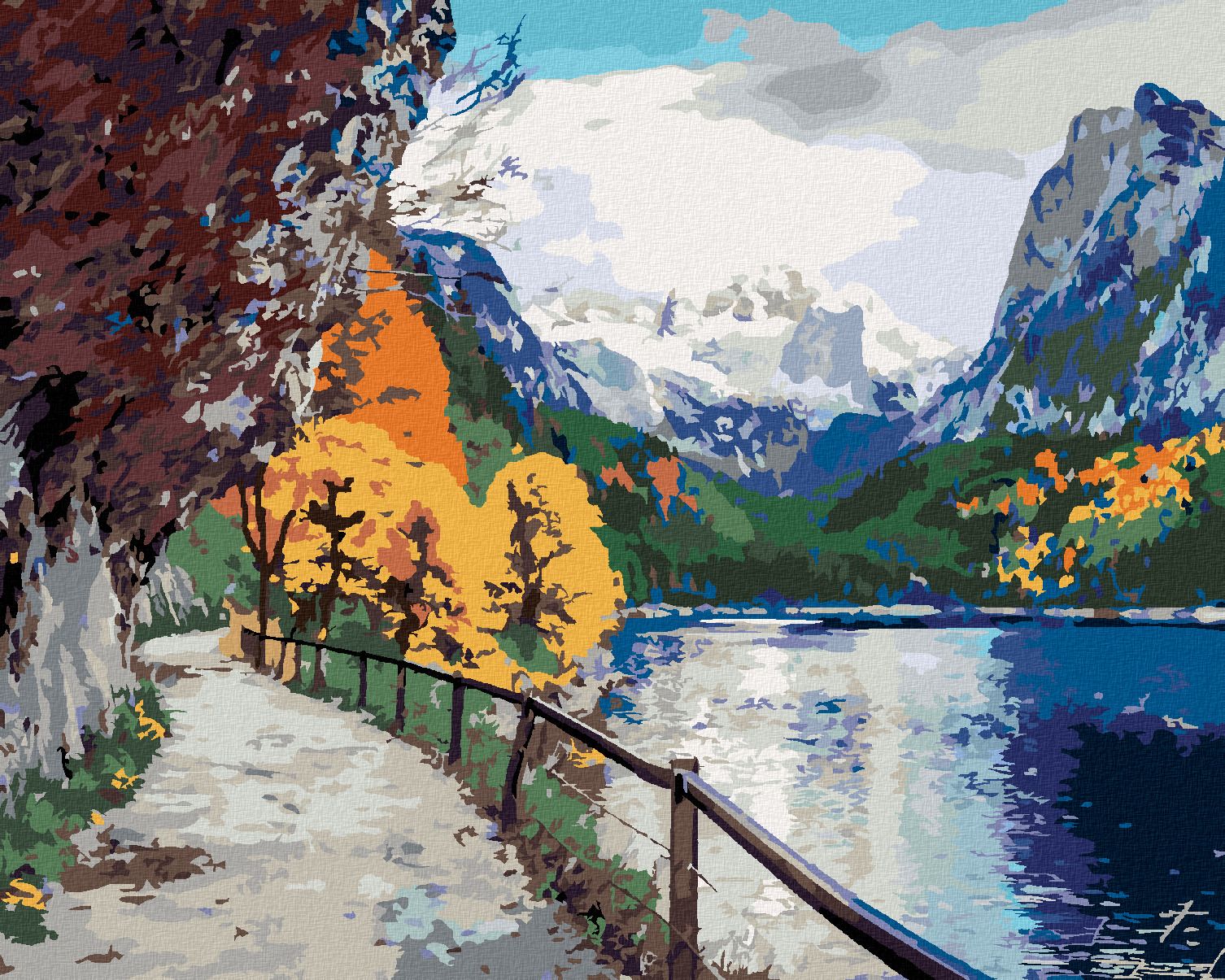 zuty Malování podle čísel - PODZIMNÍ SCÉNA JEZERA VORDERER - Rozměr: 40x50 cm, Rámování: Varianta: vypnuté plátno na rám - obrázek 1
