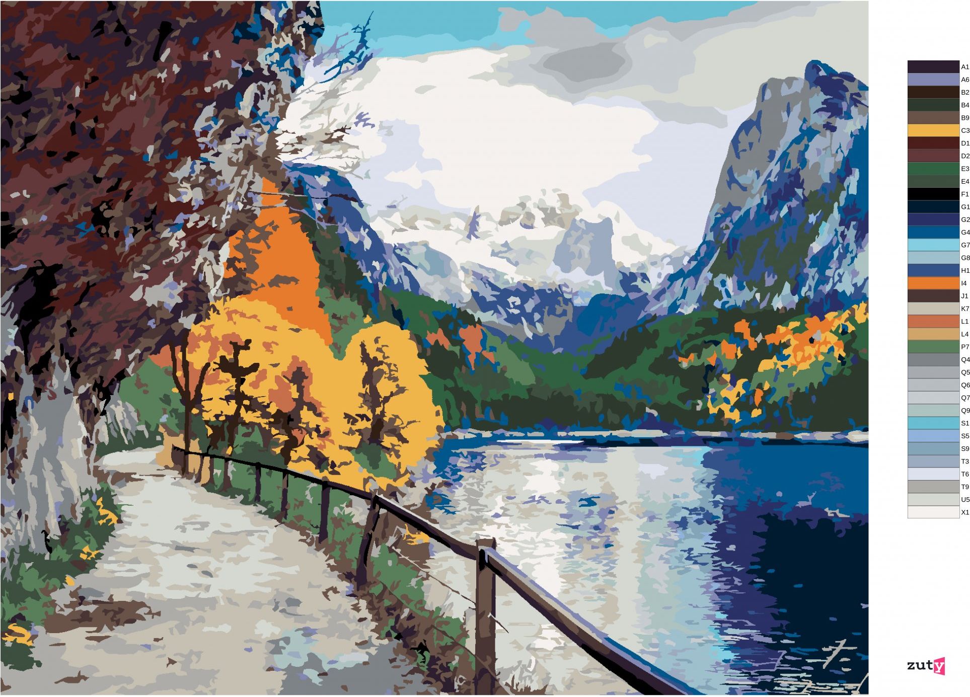 zuty Malování podle čísel - PODZIMNÍ SCÉNA JEZERA VORDERER - Rozměr: 40x50 cm, Rámování: Varianta: vypnuté plátno na rám - obrázek 9