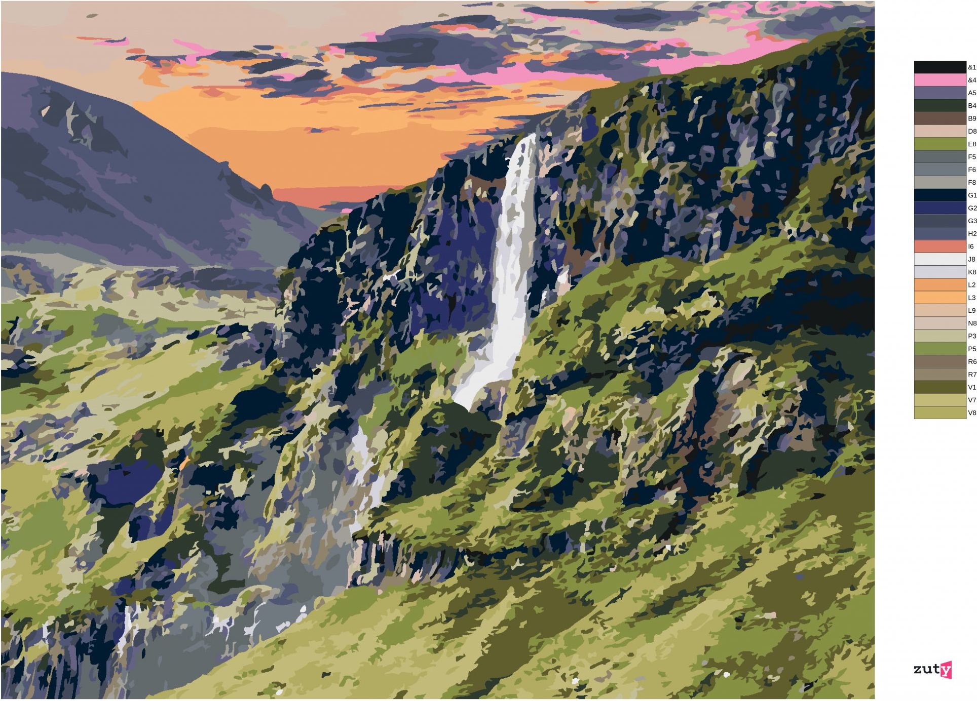zuty Malování podle čísel - KRAJINA A VODOPÁD - Rozměr: 40x50 cm, Rámování: Varianta: vypnuté plátno na rám - obrázek 6