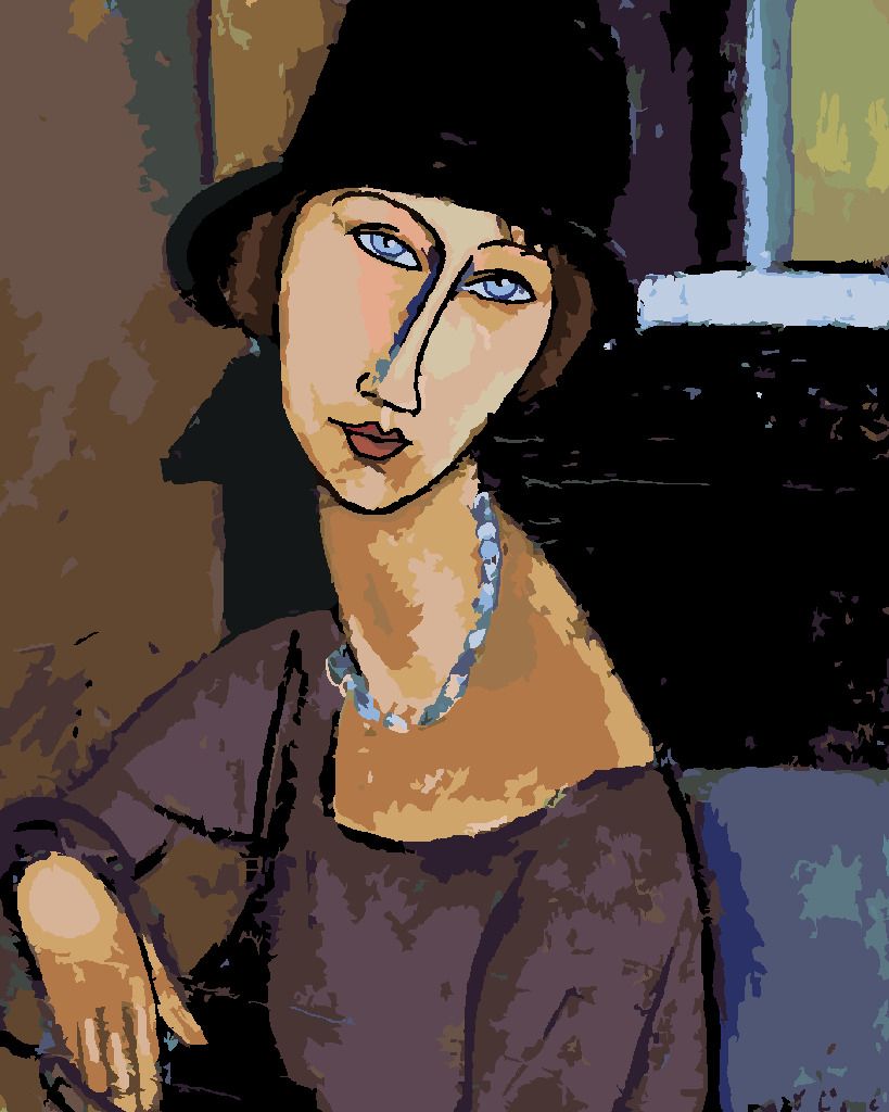 zuty Malování podle čísel - JEANNE HÉBUTERNE S KLOBOUKEM A NÁHRDELNÍKEM (AMEDEO MODIGLIANI) - Rozměr: 40x50 cm, Rámování: Varianta: vypnuté plátno na rám - obrázek 4