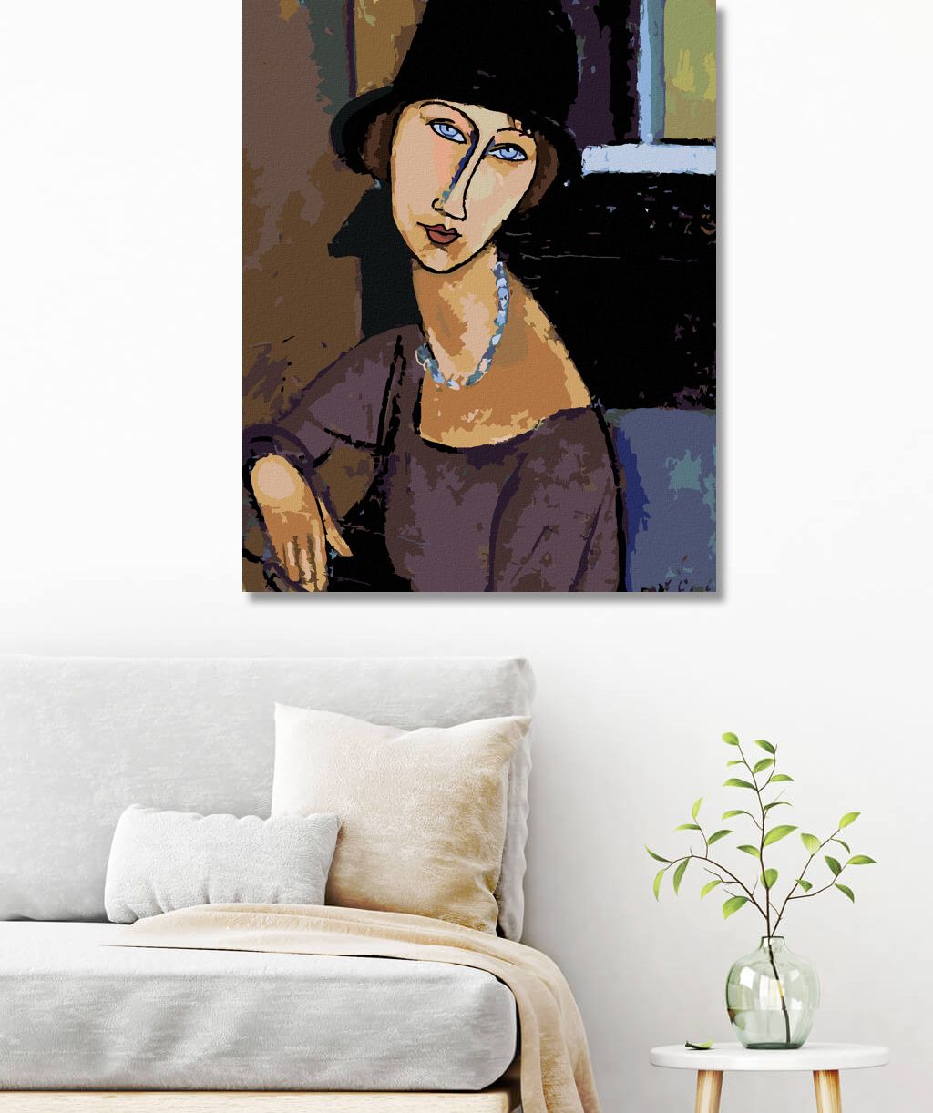 zuty Malování podle čísel - JEANNE HÉBUTERNE S KLOBOUKEM A NÁHRDELNÍKEM (AMEDEO MODIGLIANI) - Rozměr: 40x50 cm, Rámování: Varianta: vypnuté plátno na rám - obrázek 8