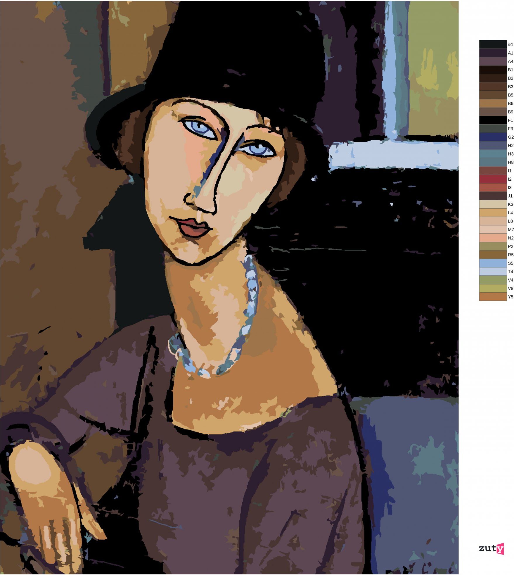 zuty Malování podle čísel - JEANNE HÉBUTERNE S KLOBOUKEM A NÁHRDELNÍKEM (AMEDEO MODIGLIANI) - Rozměr: 40x50 cm, Rámování: Varianta: vypnuté plátno na rám - obrázek 10