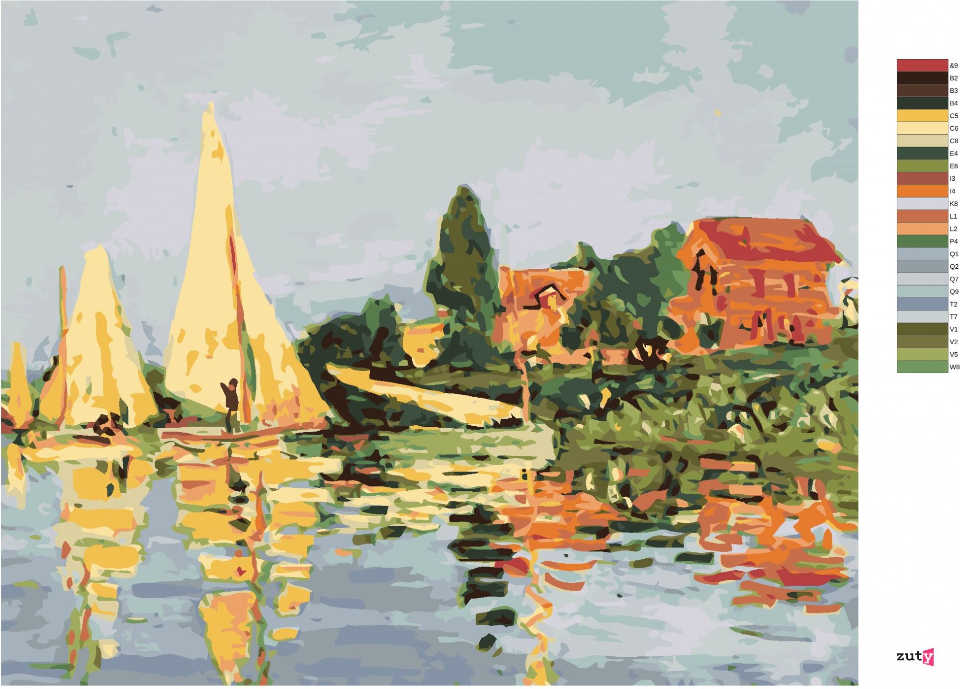 zuty Malování podle čísel - REGATA V ARGENTEUIL (CLAUDE MONET) - Rozměr: 40x50 cm, Rámování: Varianta: bez rámu a bez vypnutí plátna - obrázek 9