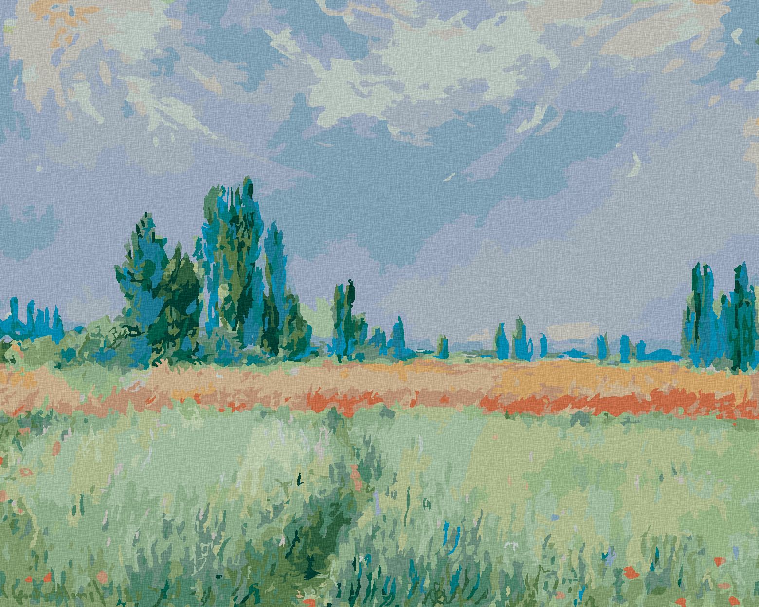 zuty Malování podle čísel - PŠENIČNÉ POLE (CLAUDE MONET) - Rozměr: 40x50 cm, Rámování: Varianta: vypnuté plátno na rám - obrázek 1