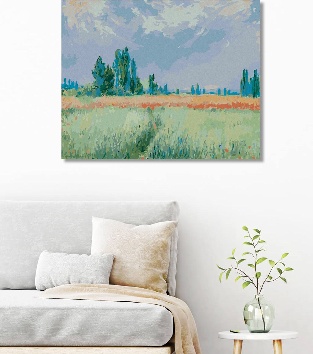 zuty Malování podle čísel - PŠENIČNÉ POLE (CLAUDE MONET) - Rozměr: 40x50 cm, Rámování: Varianta: vypnuté plátno na rám - obrázek 5
