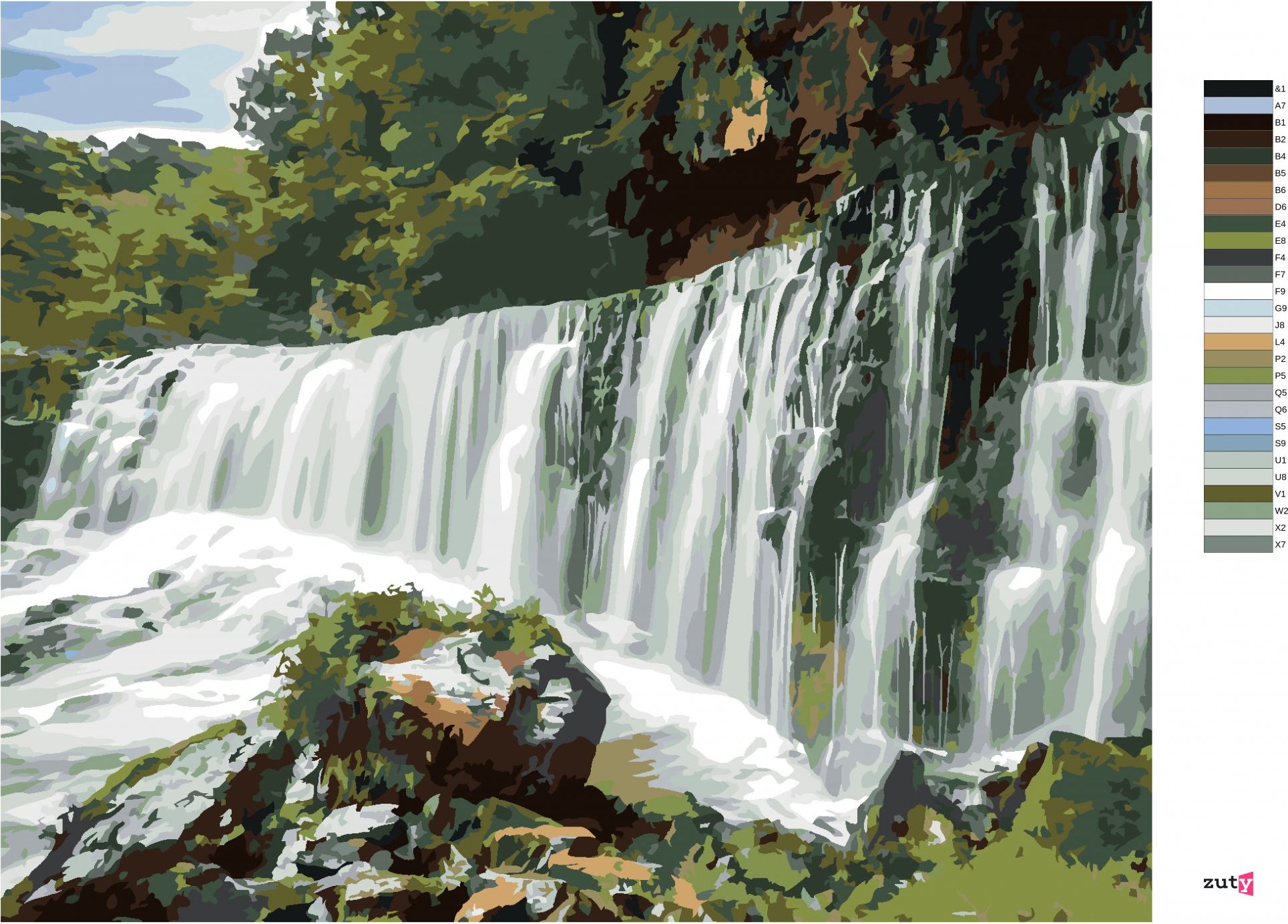 zuty Malování podle čísel - VODOPÁD V ANGLII - Rozměr: 40x50 cm, Rámování: Varianta: bez rámu a bez vypnutí plátna - obrázek 3