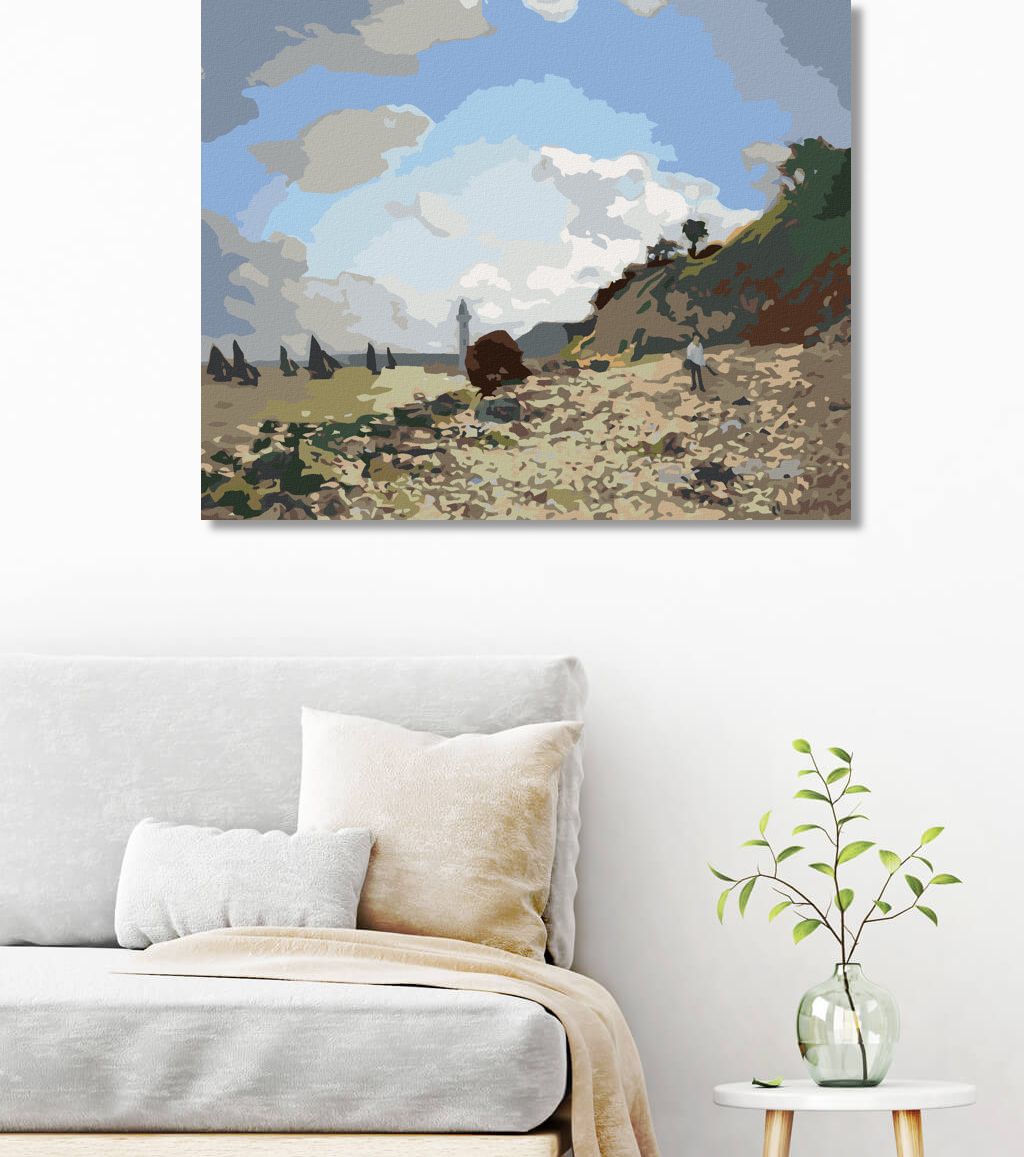 zuty Malování podle čísel - PLÁŽ V HONFLEURU (CLAUDE MONET) - Rozměr: 40x50 cm, Rámování: Varianta: bez rámu a bez vypnutí plátna - obrázek 2