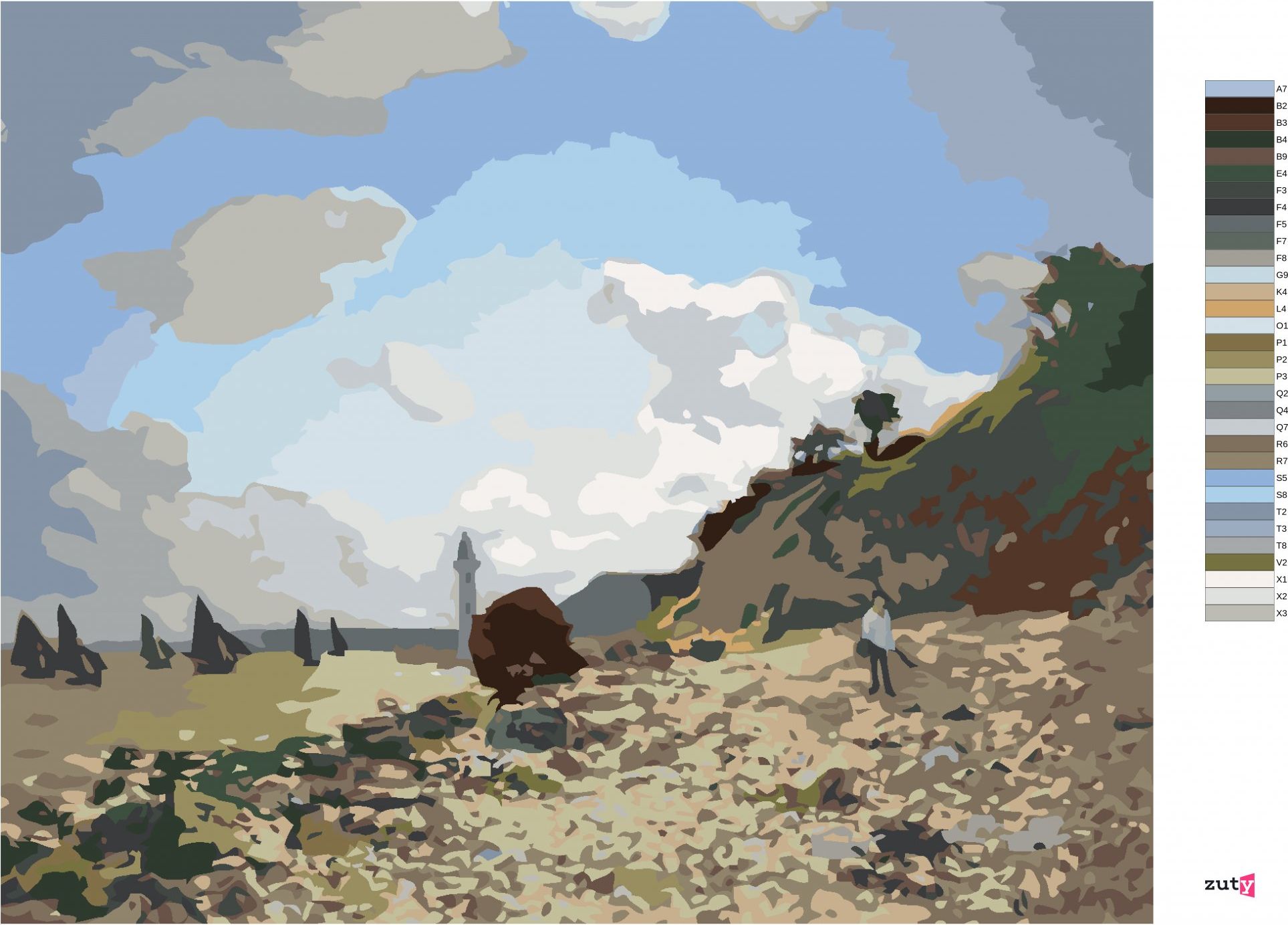 zuty Malování podle čísel - PLÁŽ V HONFLEURU (CLAUDE MONET) - Rozměr: 40x50 cm, Rámování: Varianta: bez rámu a bez vypnutí plátna - obrázek 8