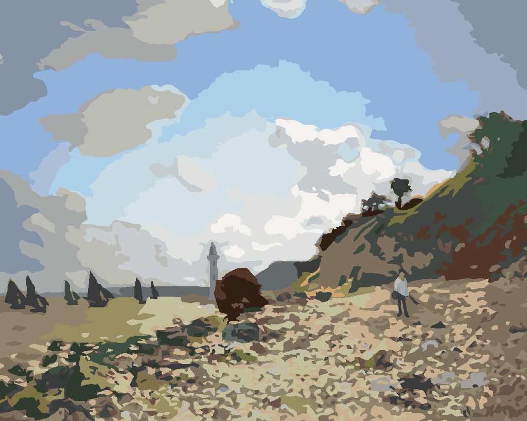 zuty Malování podle čísel - PLÁŽ V HONFLEURU (CLAUDE MONET) - Rozměr: 40x50 cm, Rámování: Varianta: bez rámu a bez vypnutí plátna - obrázek 9