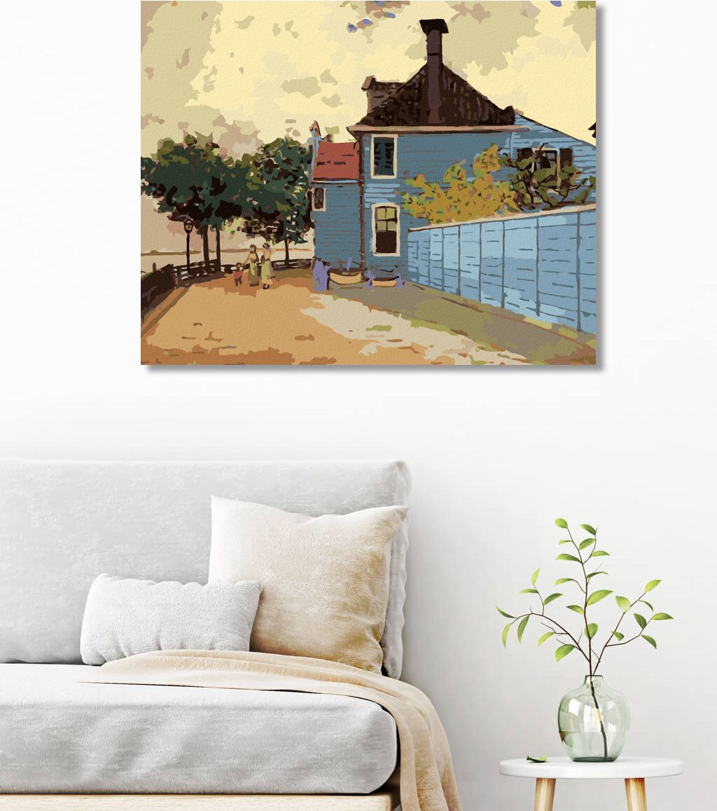 zuty Malování podle čísel - MODRÝ DŮM V ZAANDAMU (CLAUDE MONET) - Rozměr: 40x50 cm, Rámování: Varianta: vypnuté plátno na rám - obrázek 2