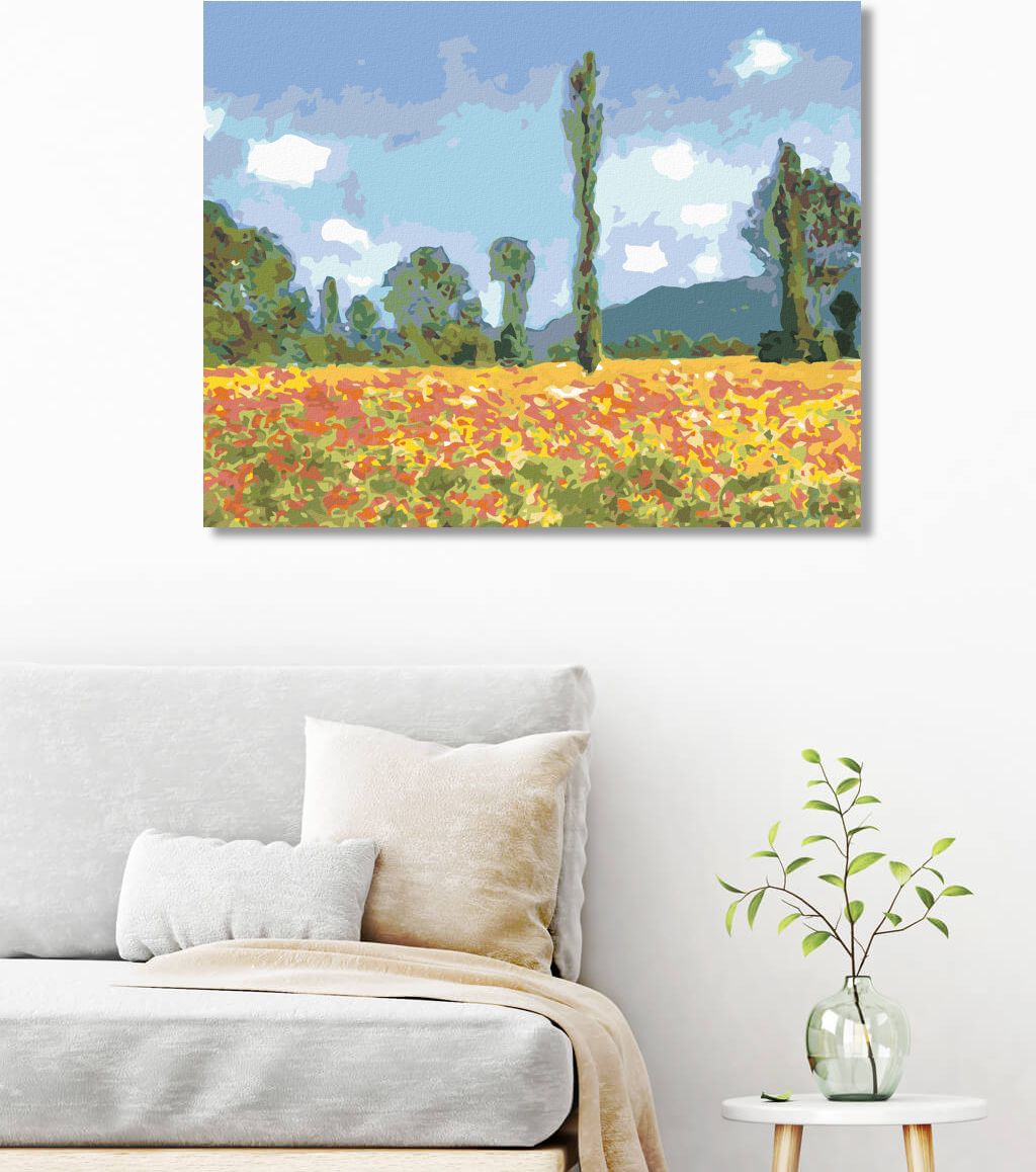 zuty Malování podle čísel - MAKOVÉ POLE V GIVERNY (CLAUDE MONET) - Rozměr: 40x50 cm, Rámování: Varianta: bez rámu a bez vypnutí plátna - obrázek 9