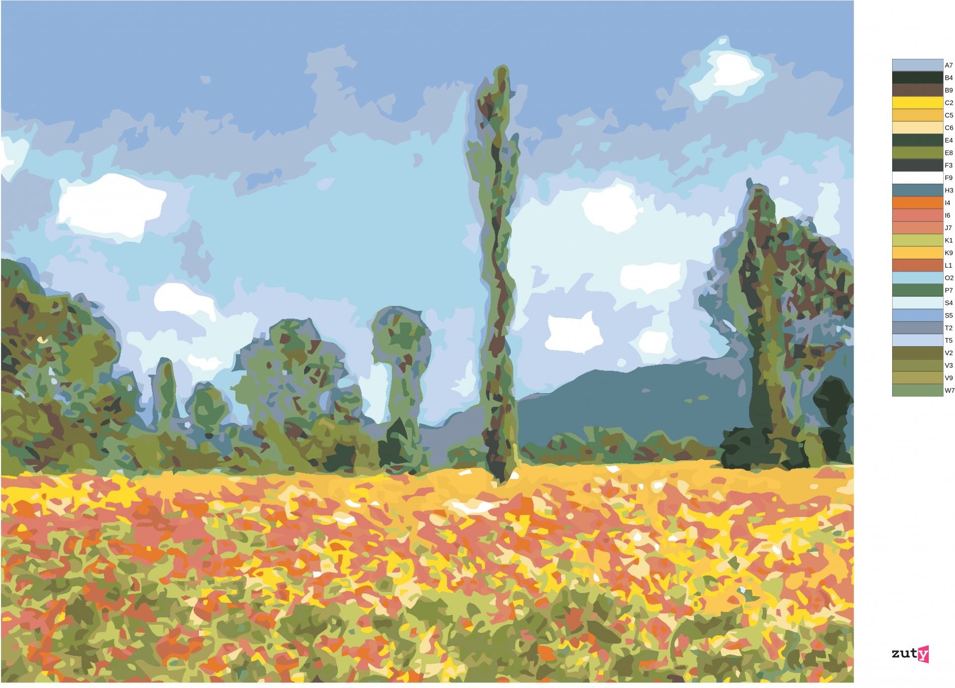zuty Malování podle čísel - MAKOVÉ POLE V GIVERNY (CLAUDE MONET) - Rozměr: 40x50 cm, Rámování: Varianta: bez rámu a bez vypnutí plátna - obrázek 10