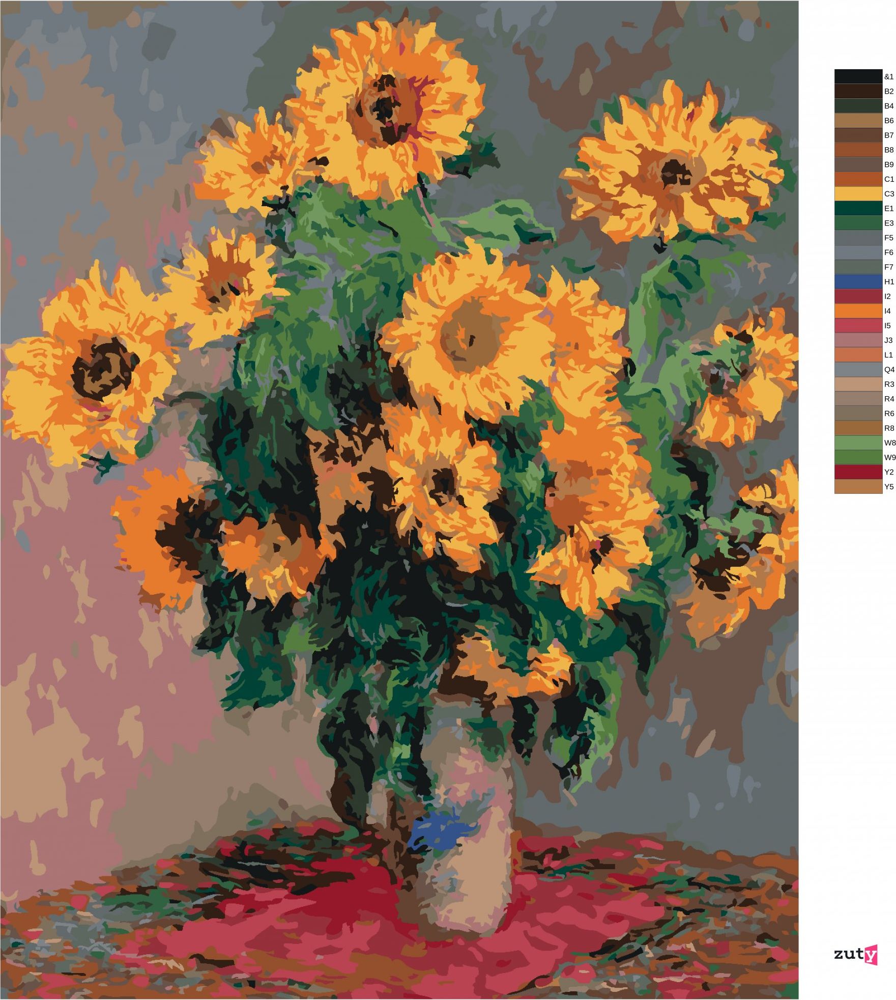 zuty Malování podle čísel - SLUNEČNICE (CLAUDE MONET) - Rozměr: 40x50 cm, Rámování: Varianta: bez rámu a bez vypnutí plátna - obrázek 4