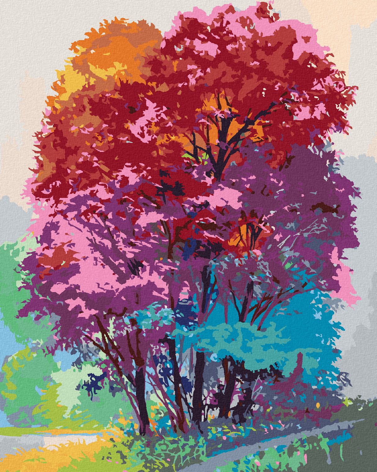 zuty Malování podle čísel - BAREVNÝ STROM V LESE - Rozměr: 40x50 cm, Rámování: Varianta: vypnuté plátno na rám - obrázek 1