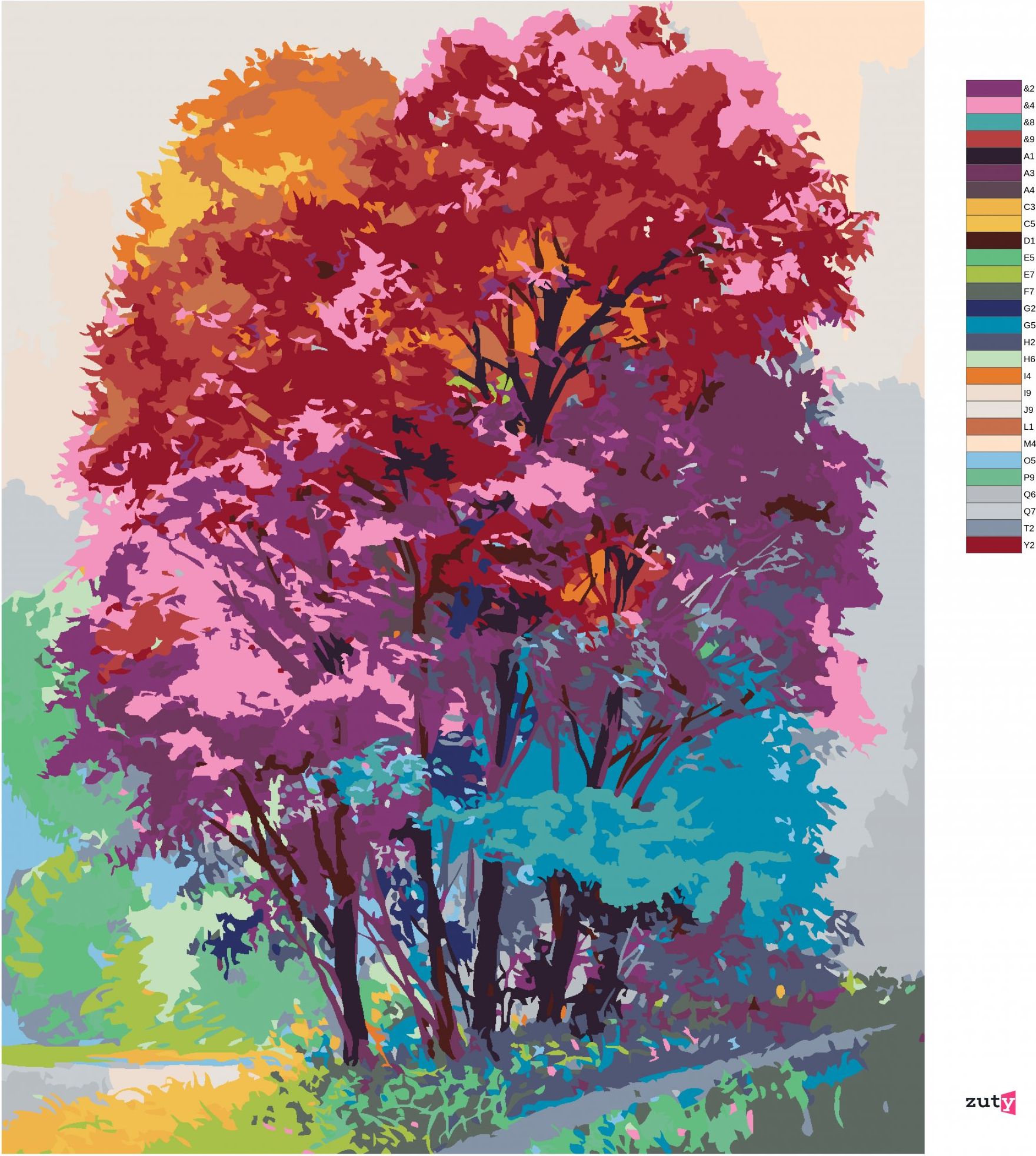 zuty Malování podle čísel - BAREVNÝ STROM V LESE - Rozměr: 40x50 cm, Rámování: Varianta: vypnuté plátno na rám - obrázek 8