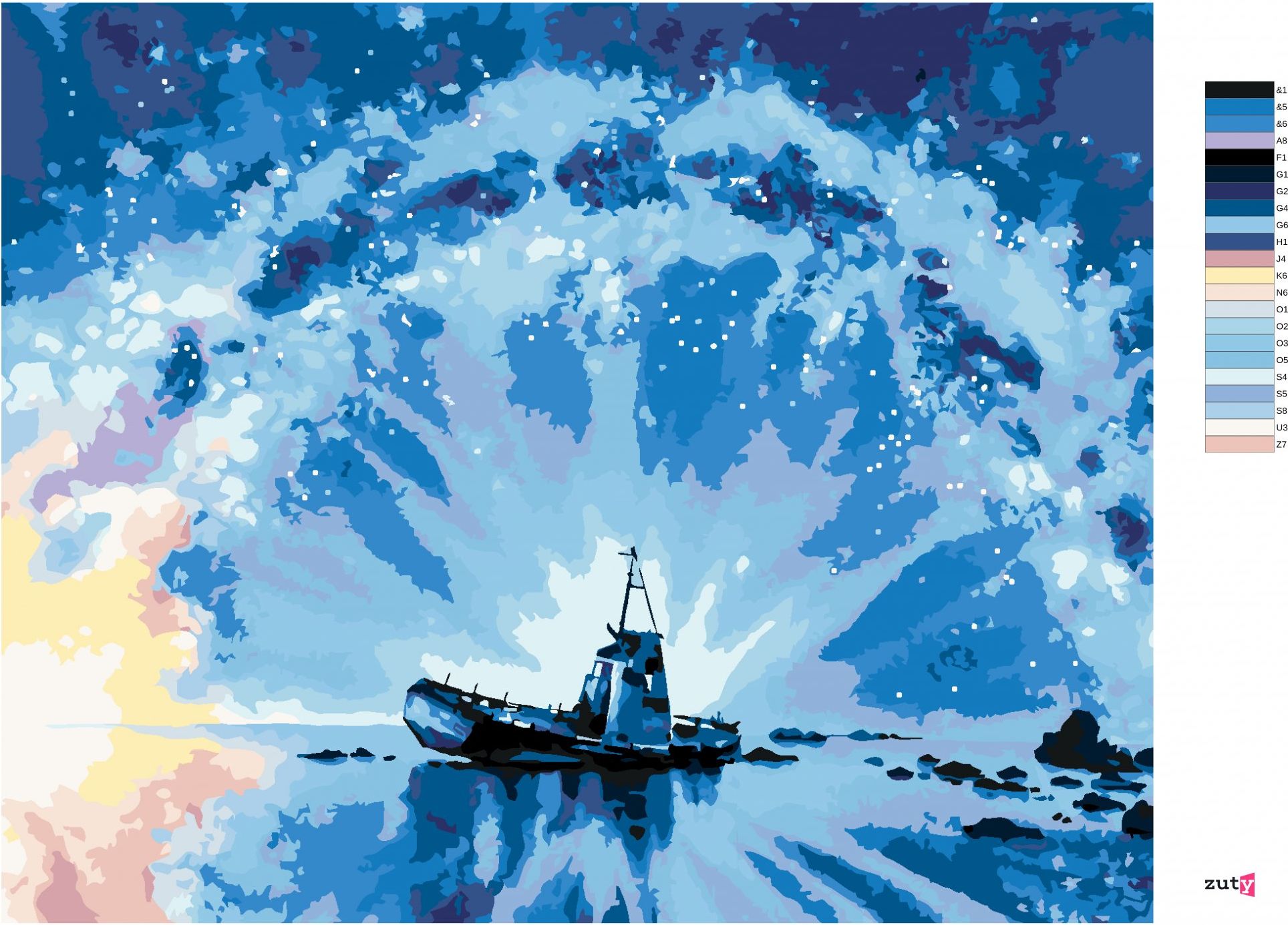 zuty Malování podle čísel - OPUŠTĚNÁ LOĎ A MLÉČNÁ DRÁHA - Rozměr: 40x50 cm, Rámování: Varianta: bez rámu a bez vypnutí plátna - obrázek 7
