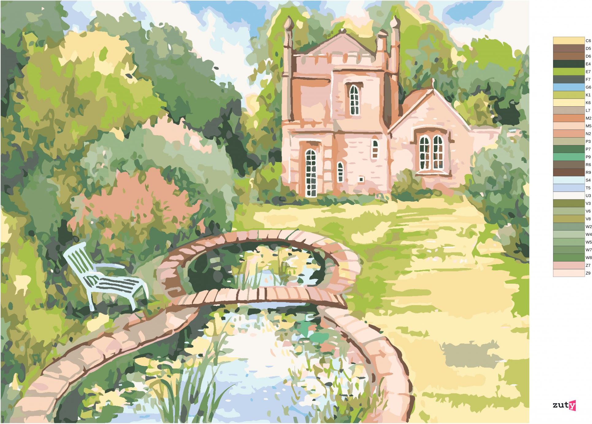 zuty Malování podle čísel - MALÝ ZAHRADNÍ HRAD MOLLY LODGE - Rozměr: 40x50 cm, Rámování: Varianta: bez rámu a bez vypnutí plátna - obrázek 5