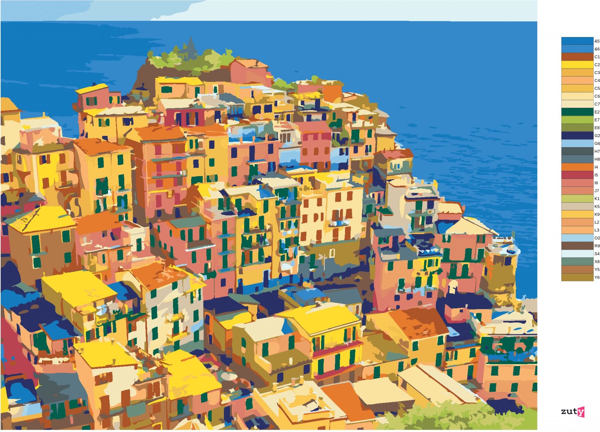 zuty Malování podle čísel - DOMY V NÁRODNÍM PARKU CINQUE TERRE - Rozměr: 40x50 cm, Rámování: Varianta: vypnuté plátno na rám - obrázek 2
