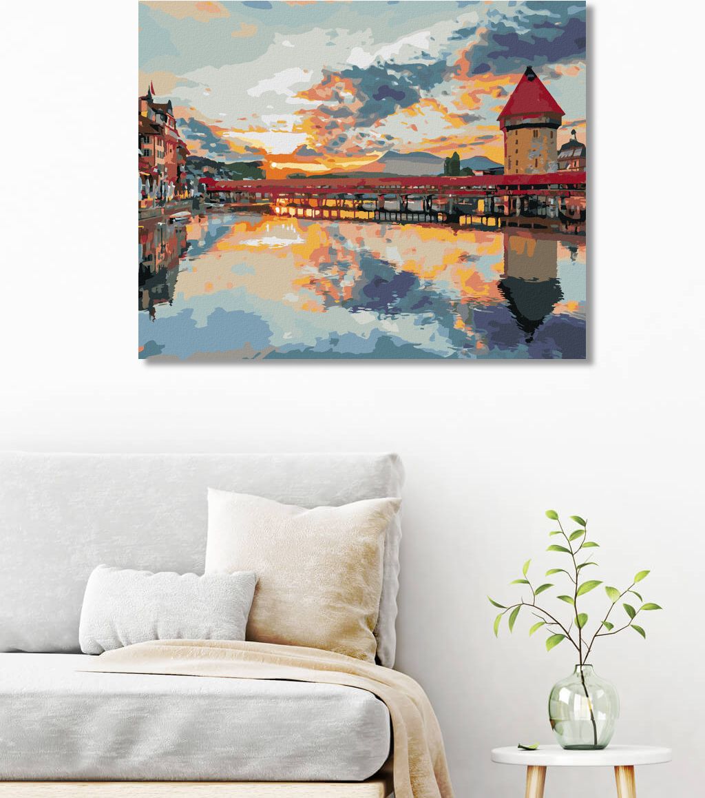 zuty Malování podle čísel - ZÁPAD SLUNCE V HISTORICKÉM CENTRU LUCERNU - Rozměr: 40x50 cm, Rámování: Varianta: vypnuté plátno na rám - obrázek 5