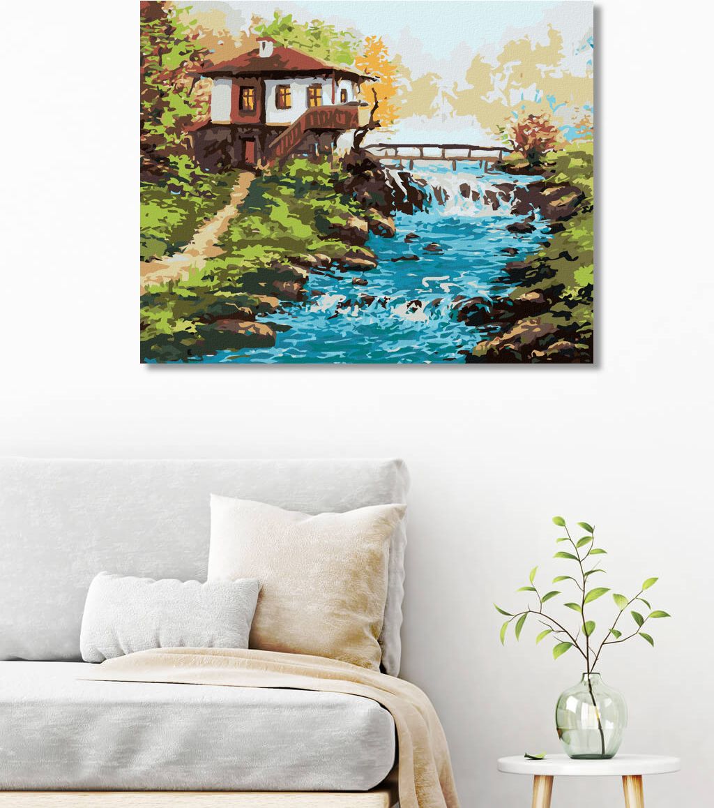 zuty Malování podle čísel - BULHARSKÝ DŮM U ŘEKY V HORÁCH - Rozměr: 40x50 cm, Rámování: Varianta: bez rámu a bez vypnutí plátna - obrázek 8