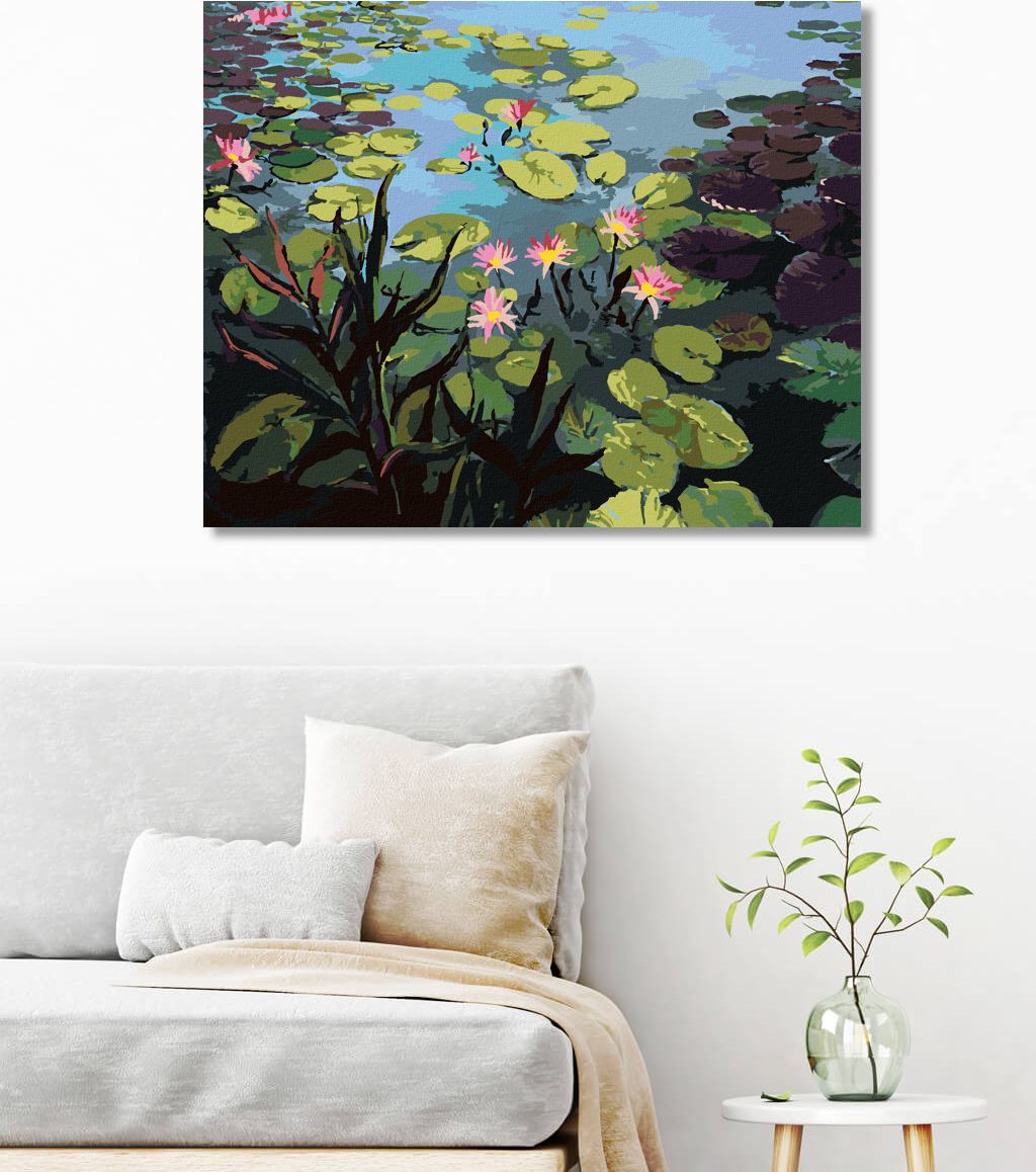 zuty Malování podle čísel - RYBNÍK S KRÁSNÝMI Lekníny - Rozměr: 40x50 cm, Rámování: Varianta: vypnuté plátno na rám - obrázek 2